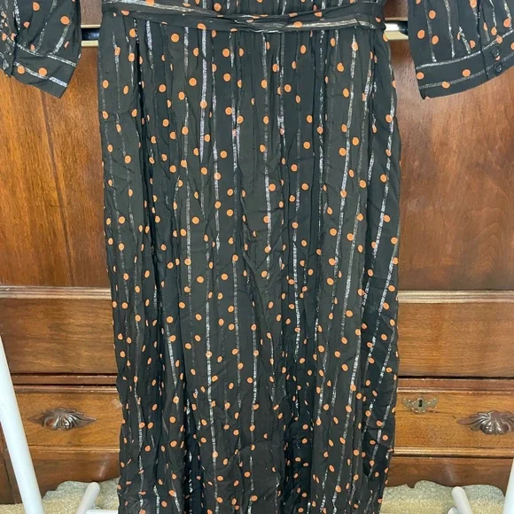 Lane Bryant Black with Silver Stripe and Brown Polka Dot Dress 3/4 Sleeves - Picture 8 of 8